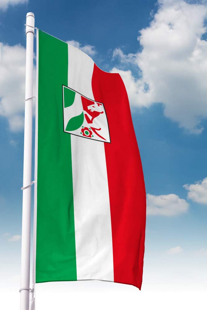 Deitert Bundesland-Flagge NRW – 150x400 cm NRW-Flagge mit Wappen (Bürgerflagge), Hissfahne aus reiss