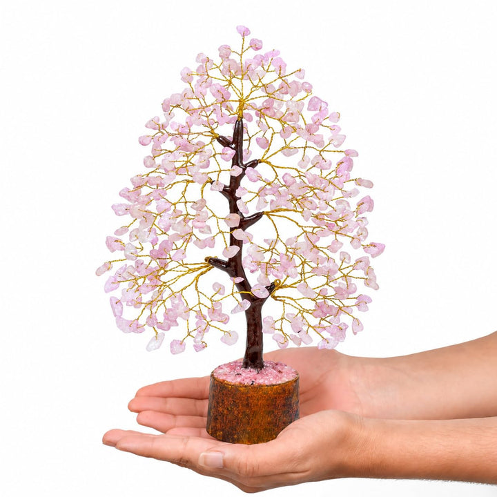 Crocon Rose Quartz Gemstone Tree Feng Shui Figurine Money Bonsai Good Luck Chakra Balancing Reiki He