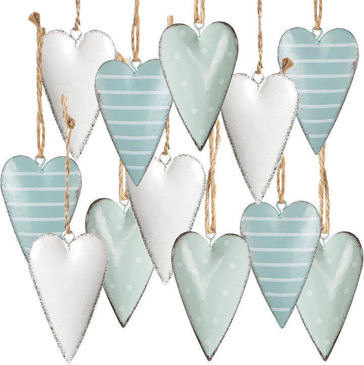 Logbuch-Verlag 12 kleine Herzanhänger Metall Herzen zum Aufhängen blau weiss Hochzeit Ostern Frühlin