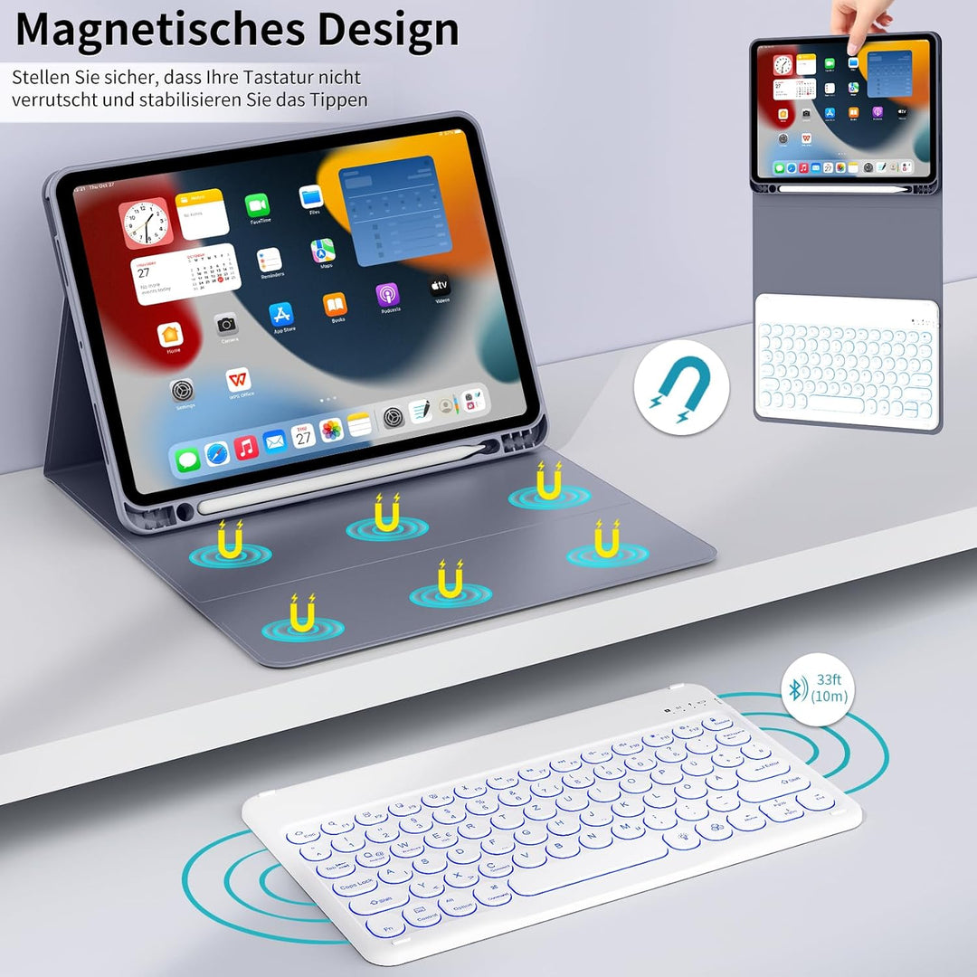aoub Hülle mit Tastatur für iPad Air 11 Zoll 2025 M3/2024 M2, Kompatibel mit iPad Air 7./6./ 5./ 4.