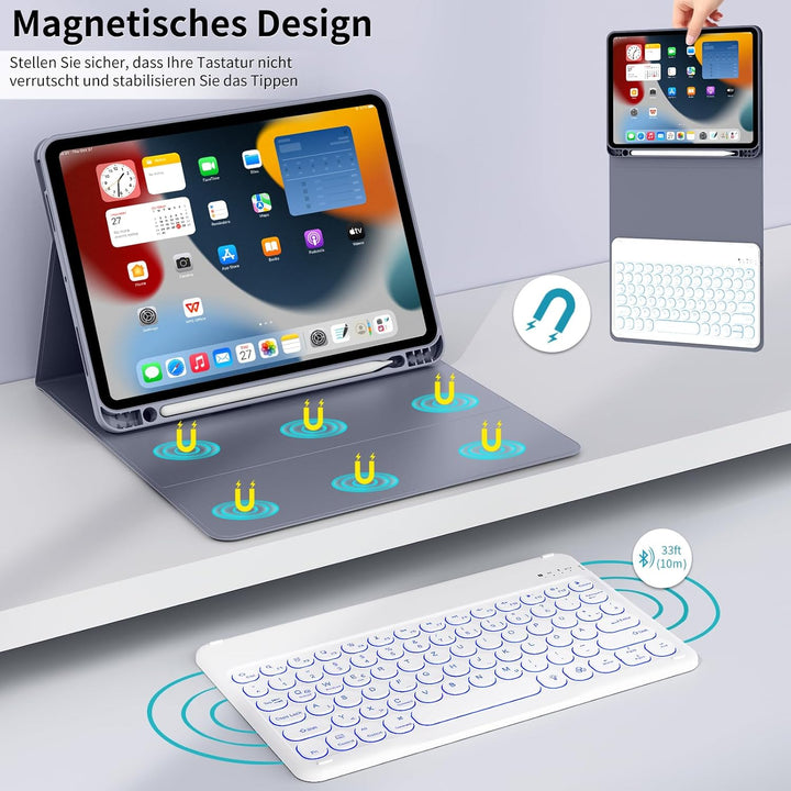 aoub Hülle mit Tastatur für iPad Air 11 Zoll 2025 M3/2024 M2, Kompatibel mit iPad Air 7./6./ 5./ 4.