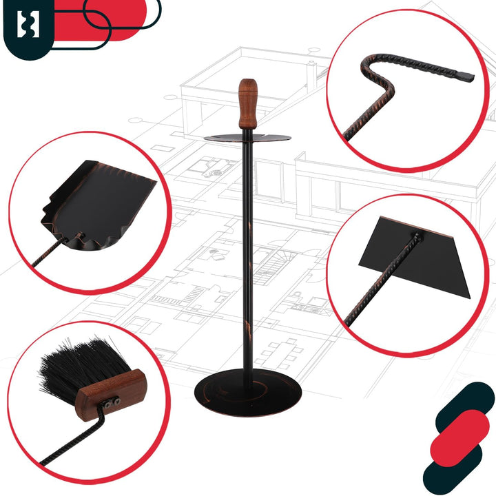 KOTARBAU Kaminbesteck Set Mit Ständer Kamingarnitur Werkzeug Besteck Wand Kaminofen Schwarz Kaminzub