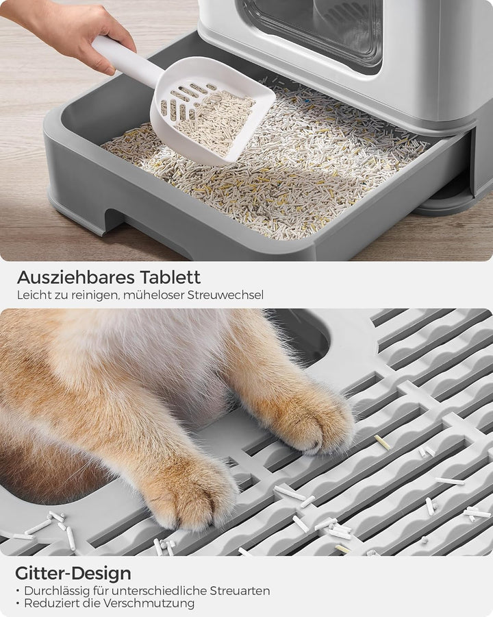 Feandrea Katzenklo, Katzentoilette, mit Deckel, ausziehbares Tablett, Schaufel, Bürste, für Katzen b