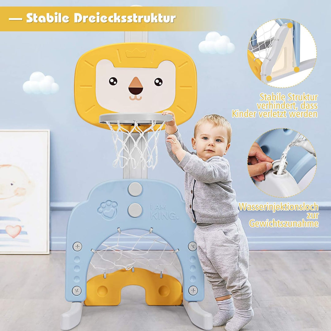 DREAMADE Mini Basketballkorb Kinder, 77-116 cm höhenverstellbarer Basketballständer mit Fussballkorb