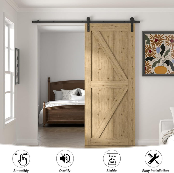 TSMST 6.7FT/202cm Schiebetürsystem Komplett-Set für Schiebetüren,Schwarz Schienen-Kit Passend für ei