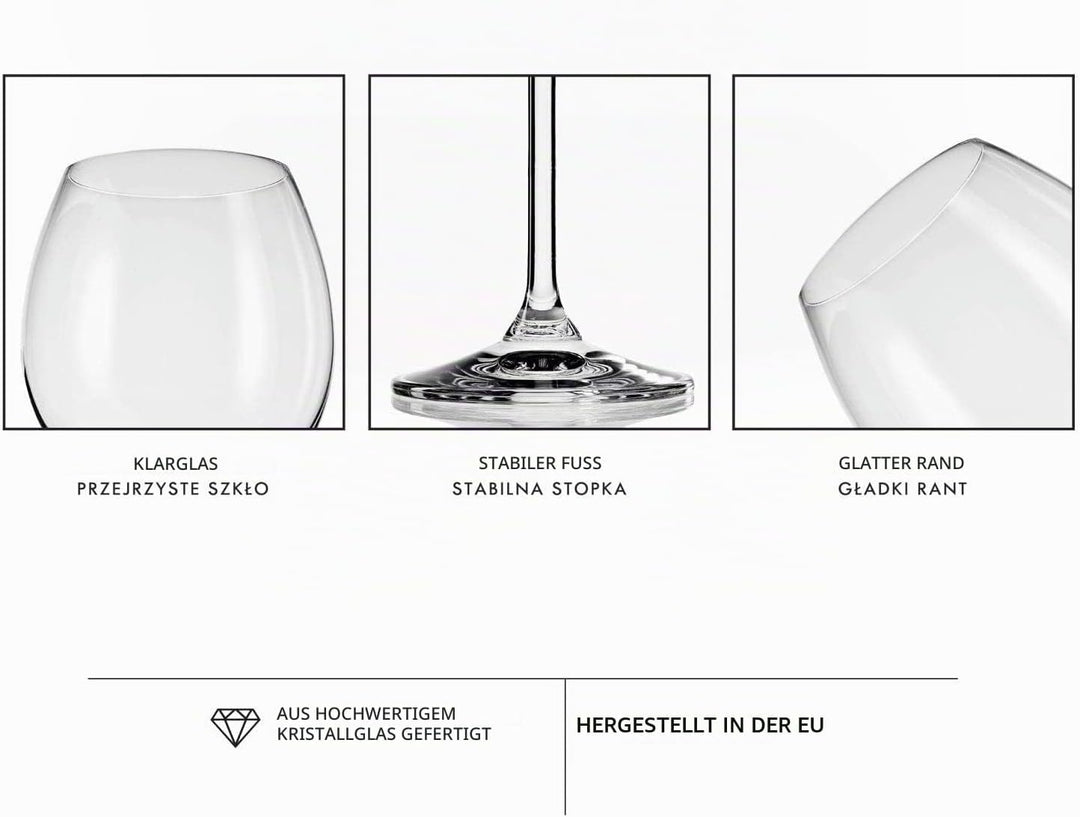 Krosno Rot-Weingläser | Set von 6 | 350 ML | Venezia Kollektion | Perfekt für Zuhause, Restaurants u