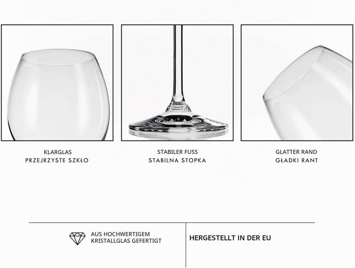 Krosno Rot-Weingläser | Set von 6 | 350 ML | Venezia Kollektion | Perfekt für Zuhause, Restaurants u