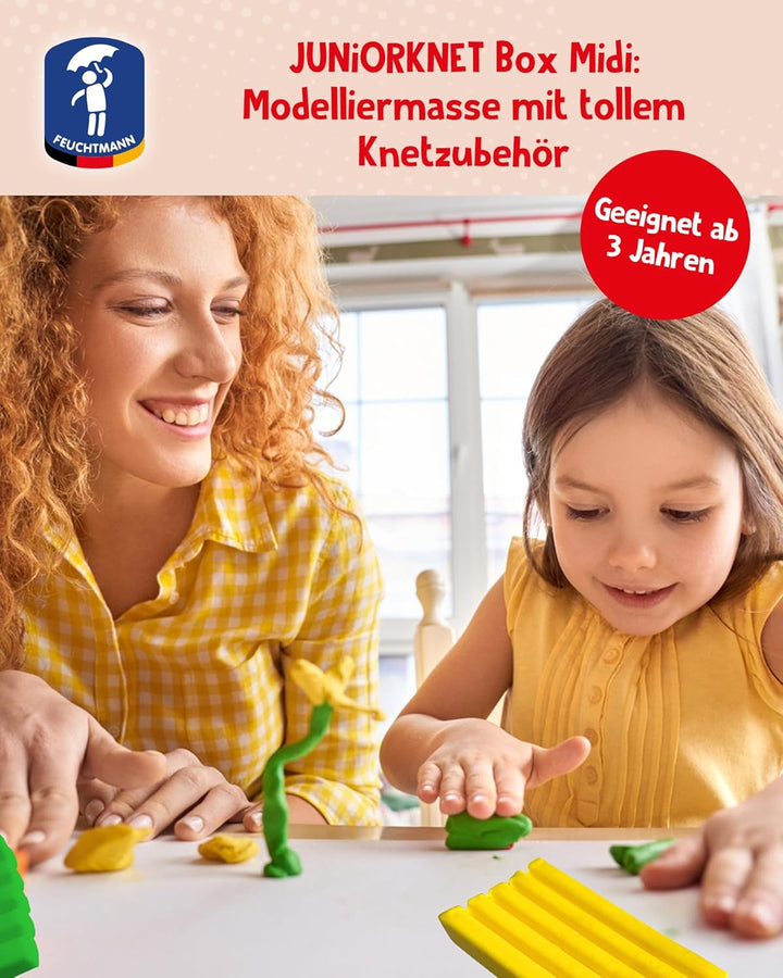 Feuchtmann JUNiORKNET Midi | Knetset 8 x 35g weiche Kinderknete in Stangen mit Formen und Knetwerkze