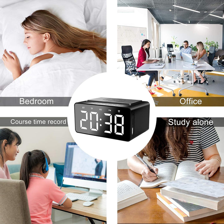 Clenp Bluetooth-Lautsprecher, Bedside Grosse HD-LED-Anzeige Wecker Radio BLE-Lautsprecher Drahtloses