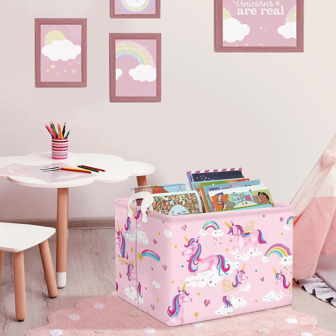 Clastyle Süsser Rosa Einhorn Mädchen Würfel Aufbewahrungskorb für Babyzimmer Wolke Herz Wasserdicht