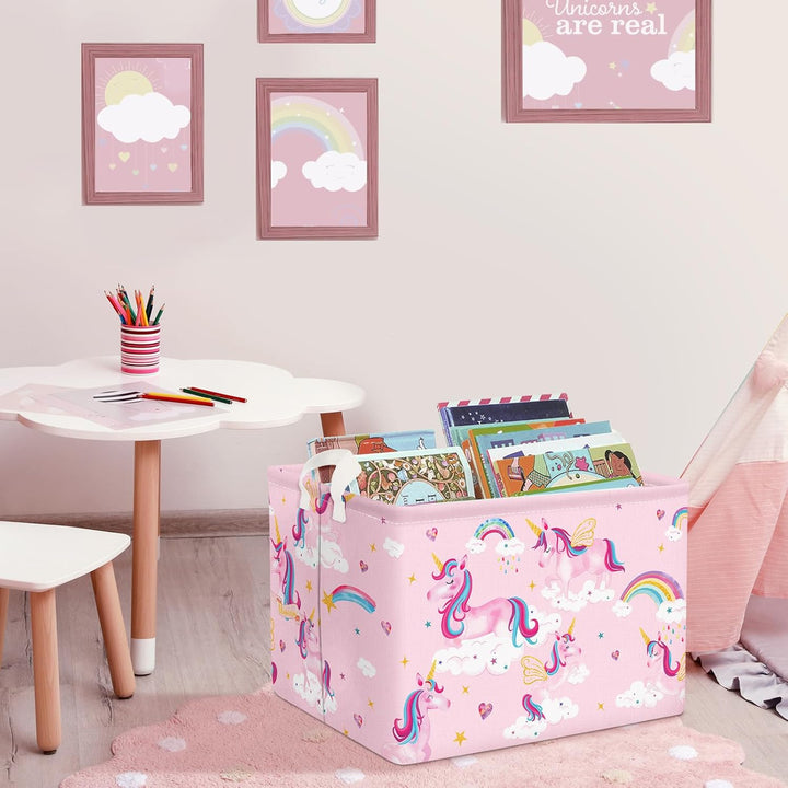 Clastyle Süsser Rosa Einhorn Mädchen Würfel Aufbewahrungskorb für Babyzimmer Wolke Herz Wasserdicht