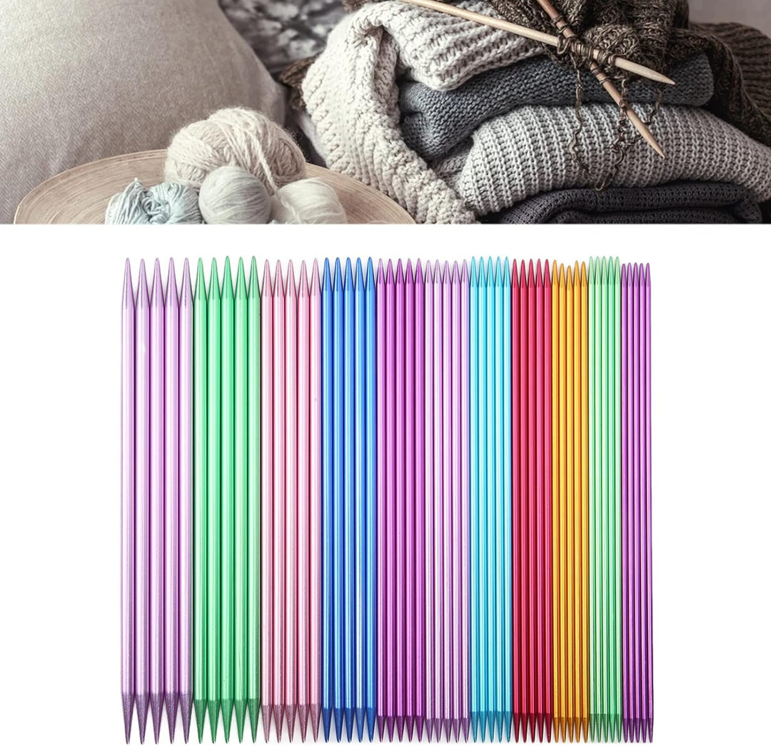 55 Stück Stricknadeln,Strumpfstricknadel Set,ergonomics,20 cm/7.9 Zoll Aluminium-Material,doppelspit