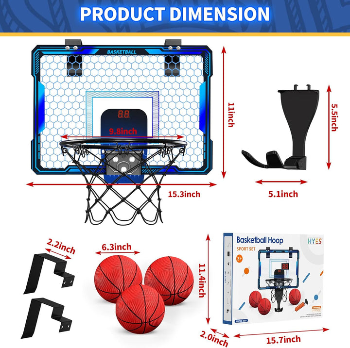 HYES Mini Basketballkorb mit 7 Beleuchtung für Kinder, Basketballkorb mit 3 Modi, Elektronischer Anz