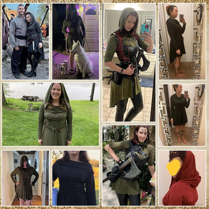 CNVAUIE Renaissance Kostüm Damen Gewand Mittelalterliches Kapuzenkleid Gothic Kleid Cosplay für Hall