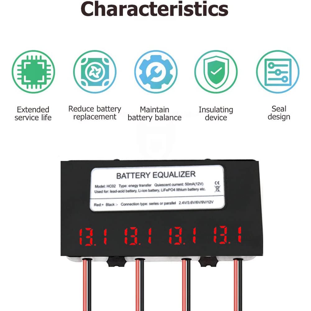 SolaMr 48V Batterie-Equalizer 4x12V Batterie Ausgleicher Battery Balancer Equalizer für Gel/Hochwass