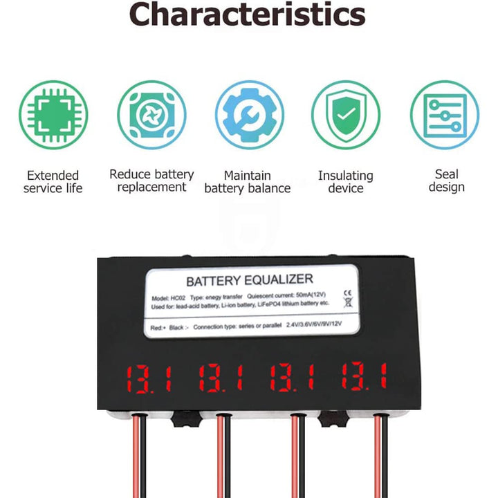 SolaMr 48V Batterie-Equalizer 4x12V Batterie Ausgleicher Battery Balancer Equalizer für Gel/Hochwass