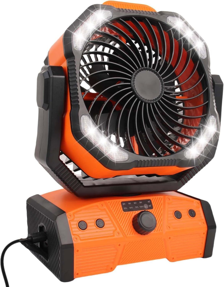 ELZO 30000mAh Camping Ventilator, Wiederaufladbarer Tischventilator USB Ventilator mit LED Licht & H