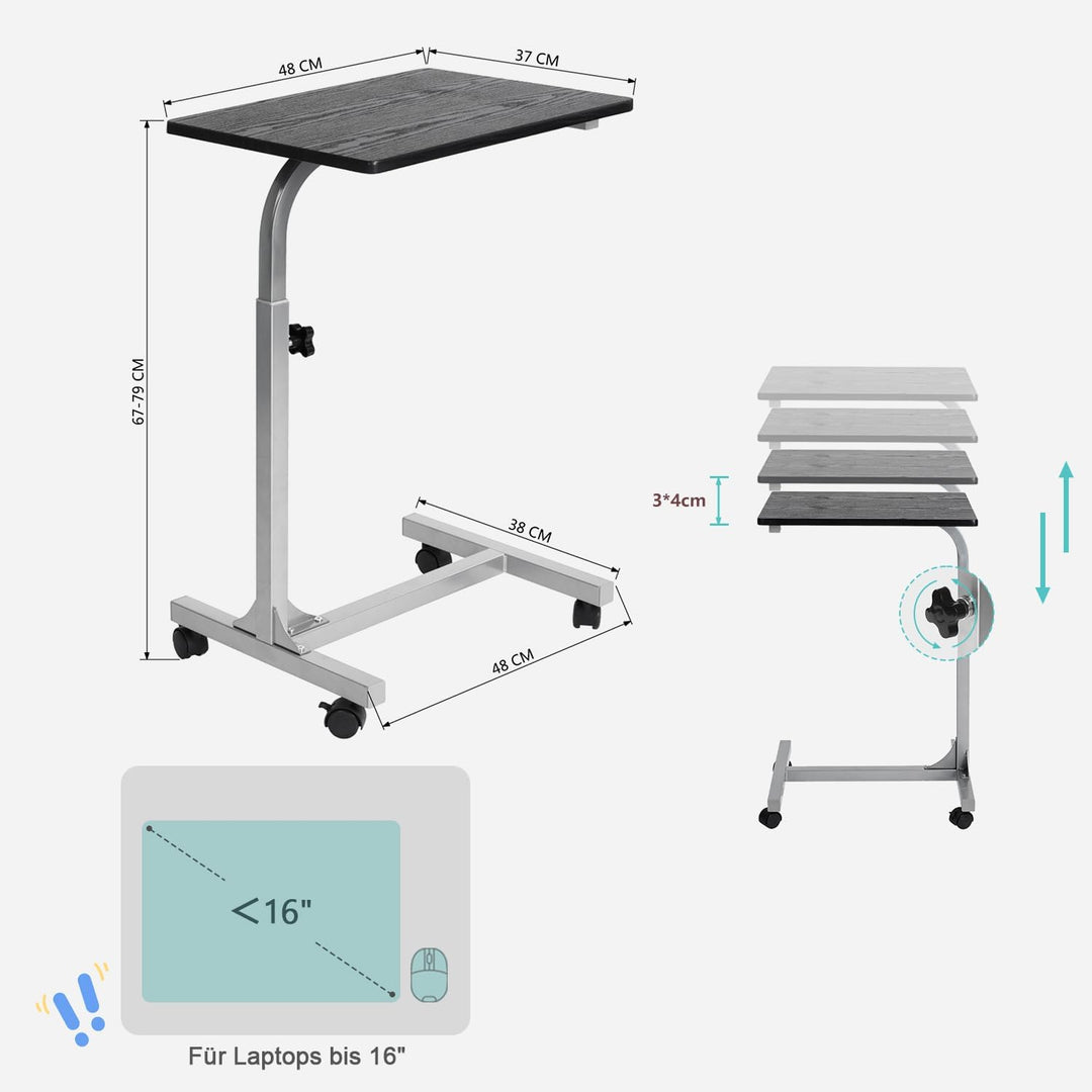 MEUBLE COSY Laptoptisch Höhenverstellbar mit Rollen Laptopständer Beistelltisch Sofatisch Nachttisch