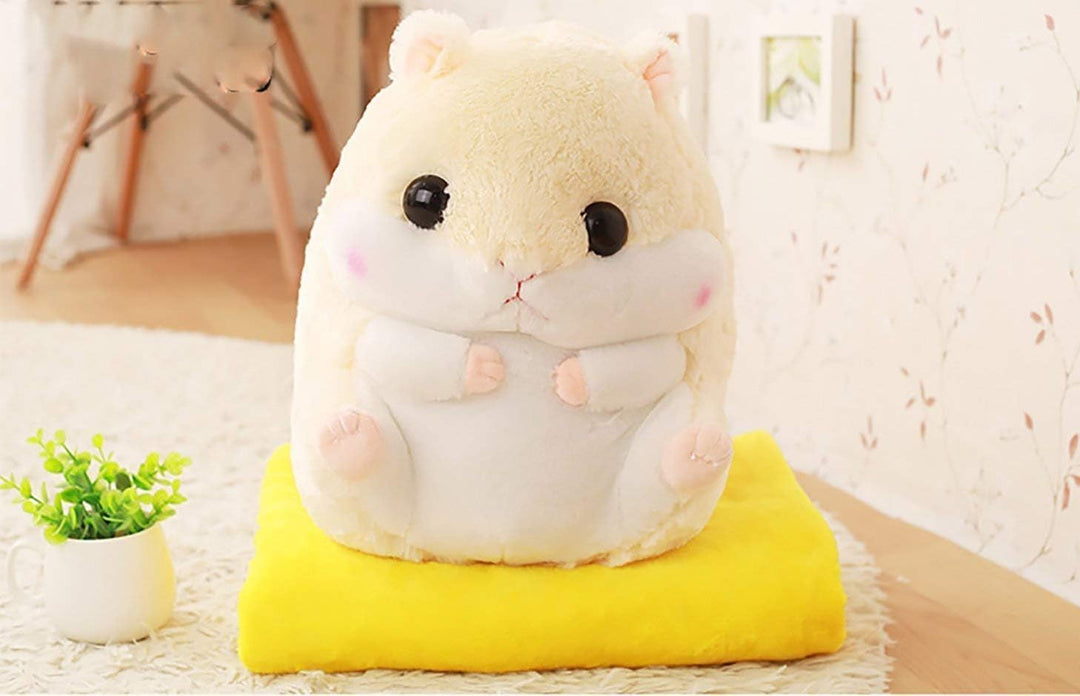 YunNasi 2 in 1 Hamster Kuscheltier Plüschtier Hamster Kissen mit Kuscheldecke Super Süsses Geschenk