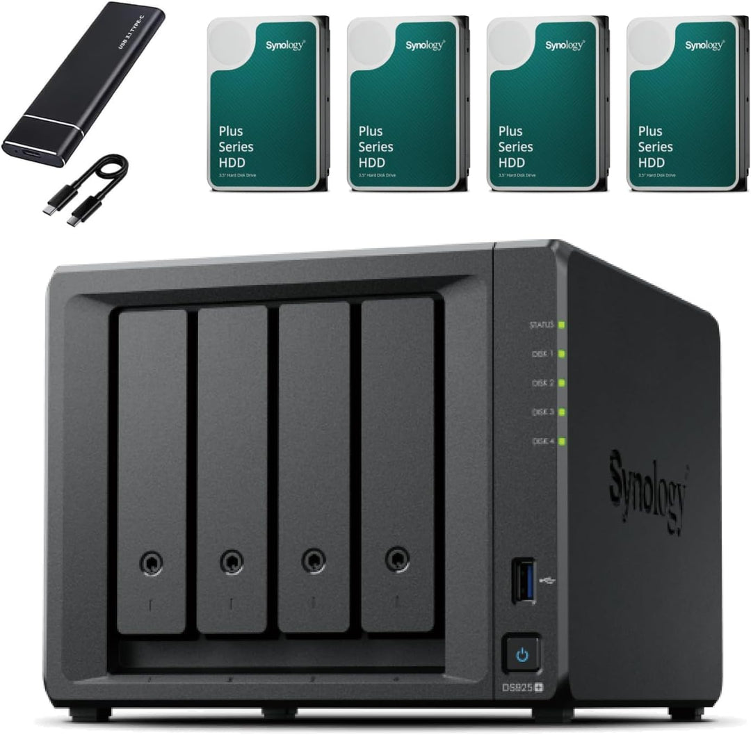 Synology DS925+ NAS-Server-Bundle mit 4 Einschüben (4 GB RAM, vorinstalliert, 48 TB HDD) – 4 x 12 TB