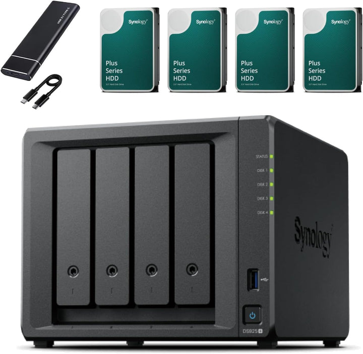 Synology DS925+ NAS-Server-Bundle mit 4 Einschüben (4 GB RAM, vorinstalliert, 48 TB HDD) – 4 x 12 TB