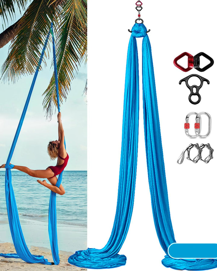 Aerial Yoga Tuch, 8 m, Vertikaltuch Set, inklusive Zubehör, dehnungsarme, hochwertige Stoffe Azurbla