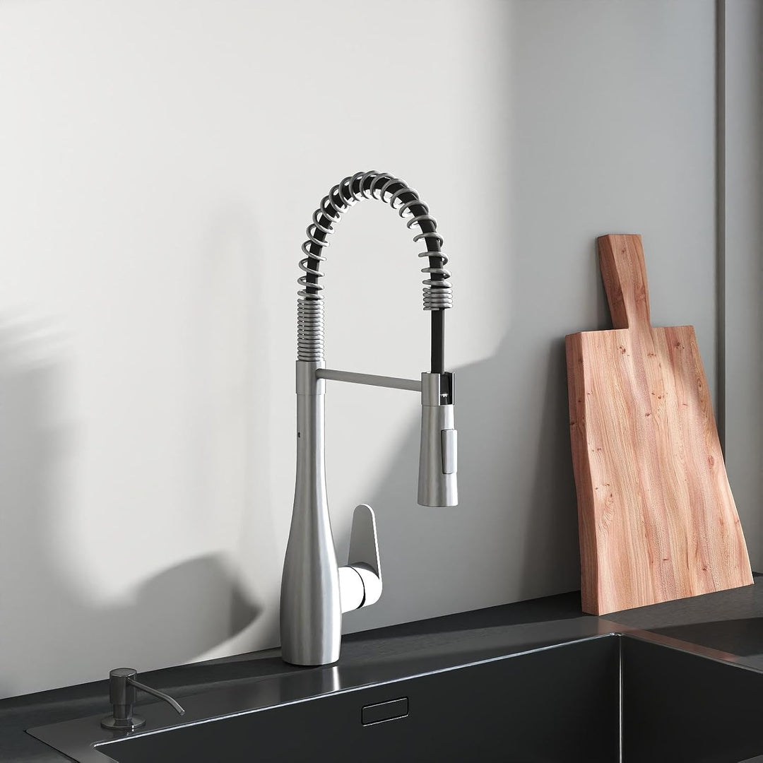 Wasserhahn Küche 2 Modi, Gebürstet Küchenarmatur mit Brause Ausziehbar Edelstahl 304 Spiralfederarma