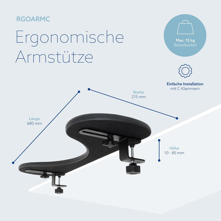 R-Go Armlehnenstütze, Ergonomisch Unterarmstütze, zum Anklemmen, Ellenbogen-Armlehne, Schreibtischve