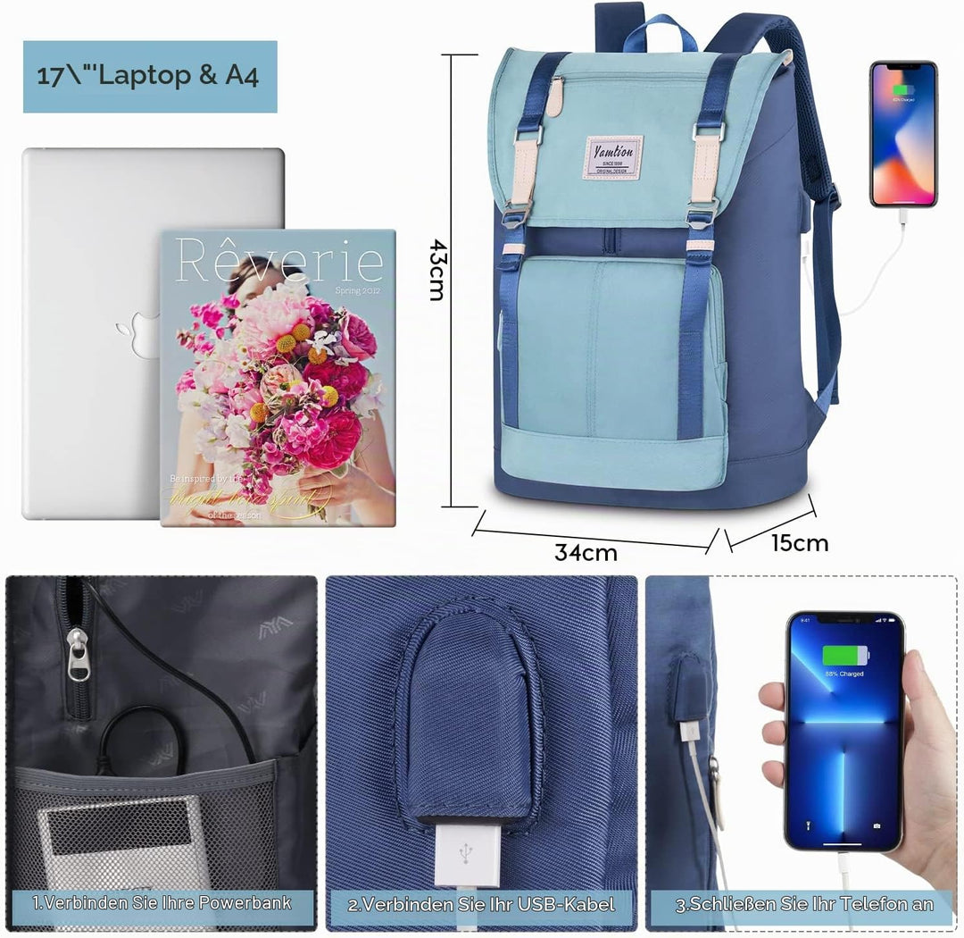 YAMTION 17 Zoll Rucksack Laptop Herren Rucksack Damen Schulrucksack Jungen Rucksack Schule Frauen Sc