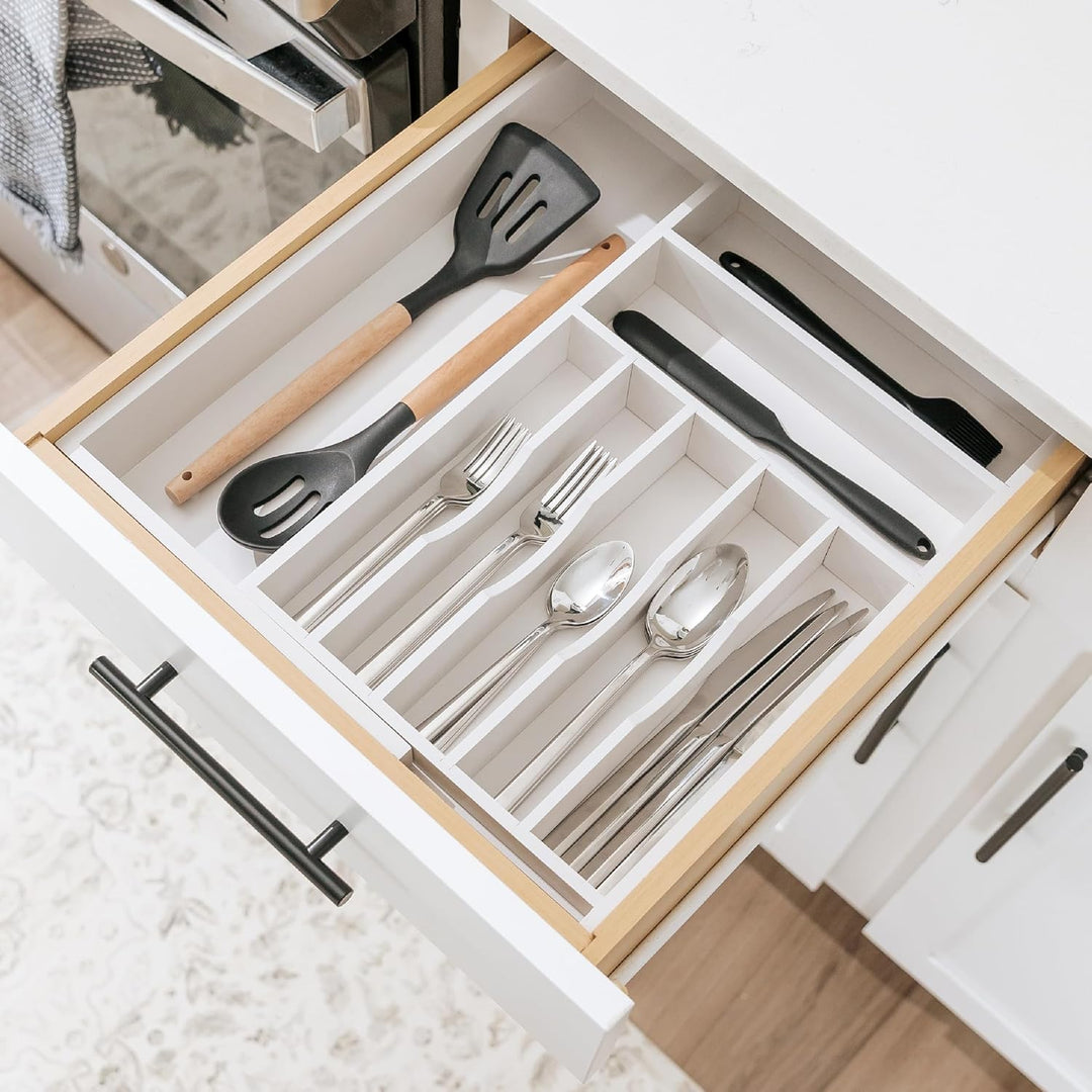 KitchenEdge Hochwertiger Besteck- und Utensilien-Organizer für schmale Küchenschubladen, erweiterbar