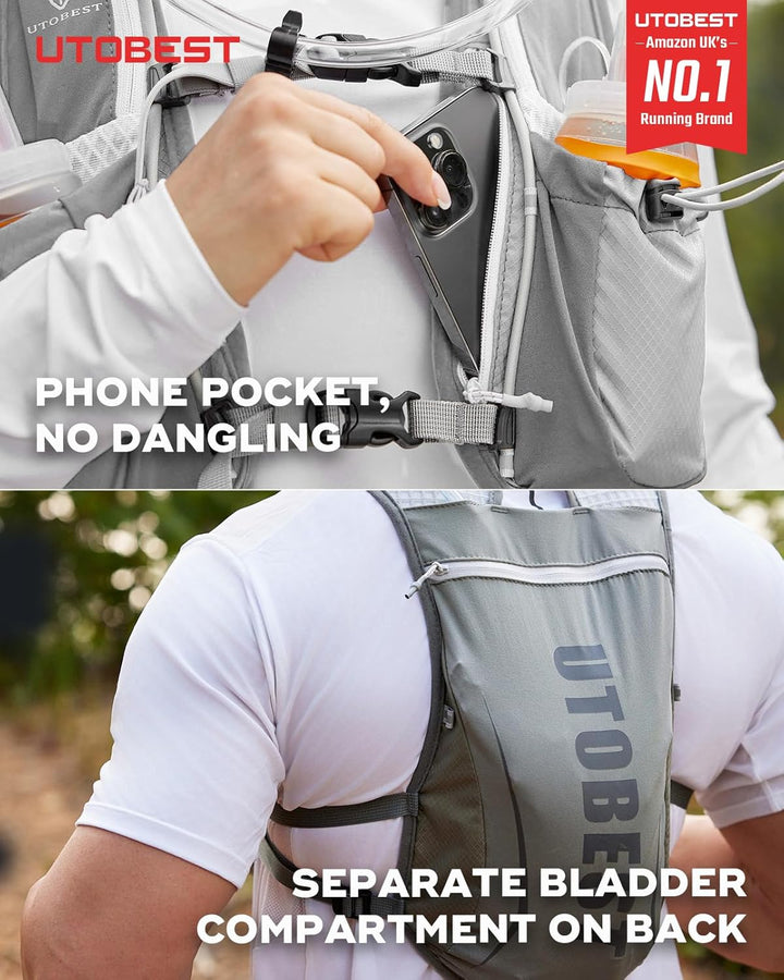 UTOBEST Trinkrucksack 5L, Laufweste, Herren Damen Ultraleicht Laufrucksack für Laufen, Marathon, Jog
