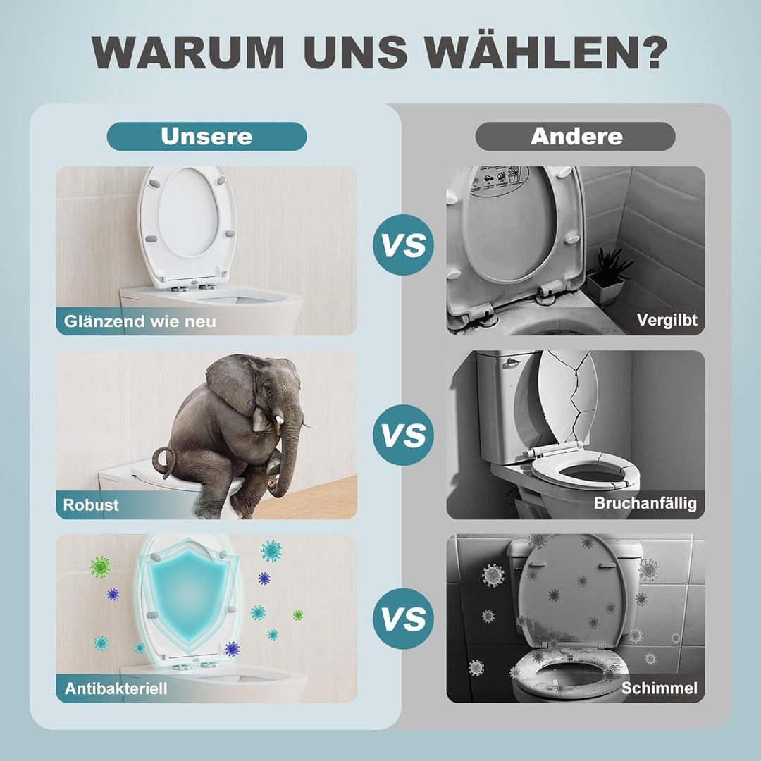 MEEJEE Toilettendeckel mit Absenkautomatik, Weiss WC Sitz Oval, Klobrille Soft Close, Klodeckel Abse