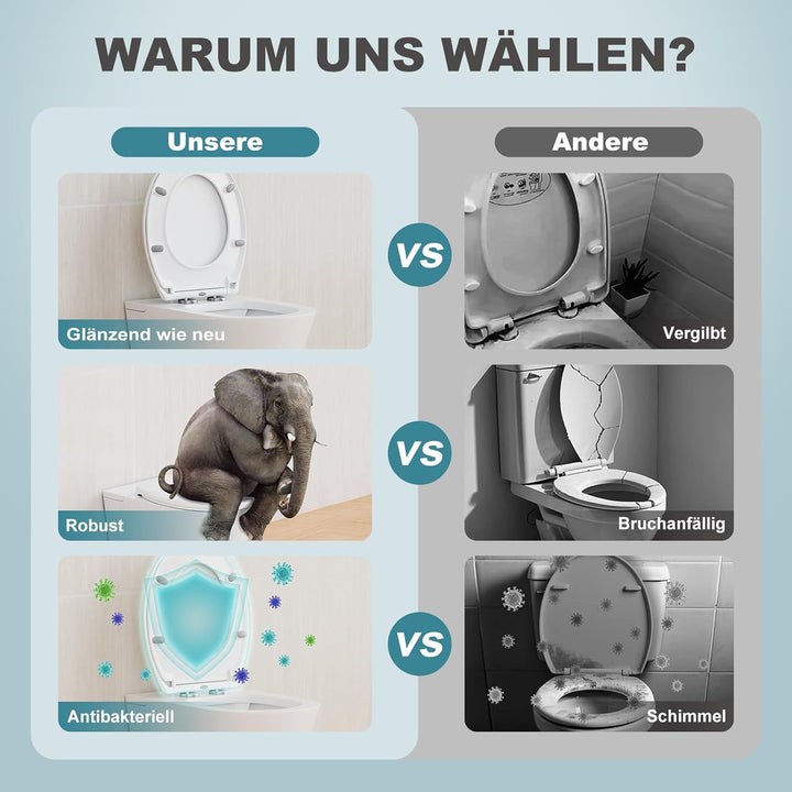 MEEJEE Toilettendeckel mit Absenkautomatik, Weiss WC Sitz Oval, Klobrille Soft Close, Klodeckel Abse