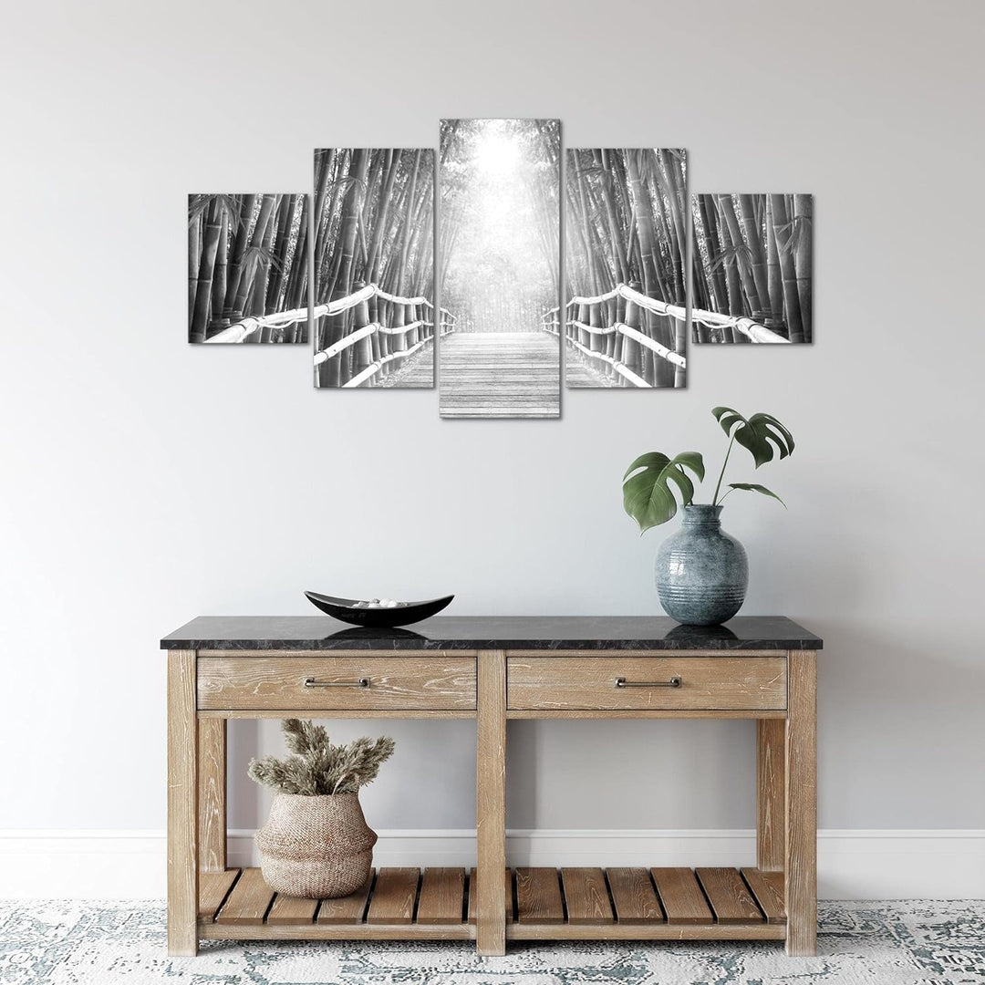 Runa Art Wandbilder Brücke Bambus 5 Teilig Bild auf Vlies Leinwand Deko Wohnzimmer Schlafzimmer Natu