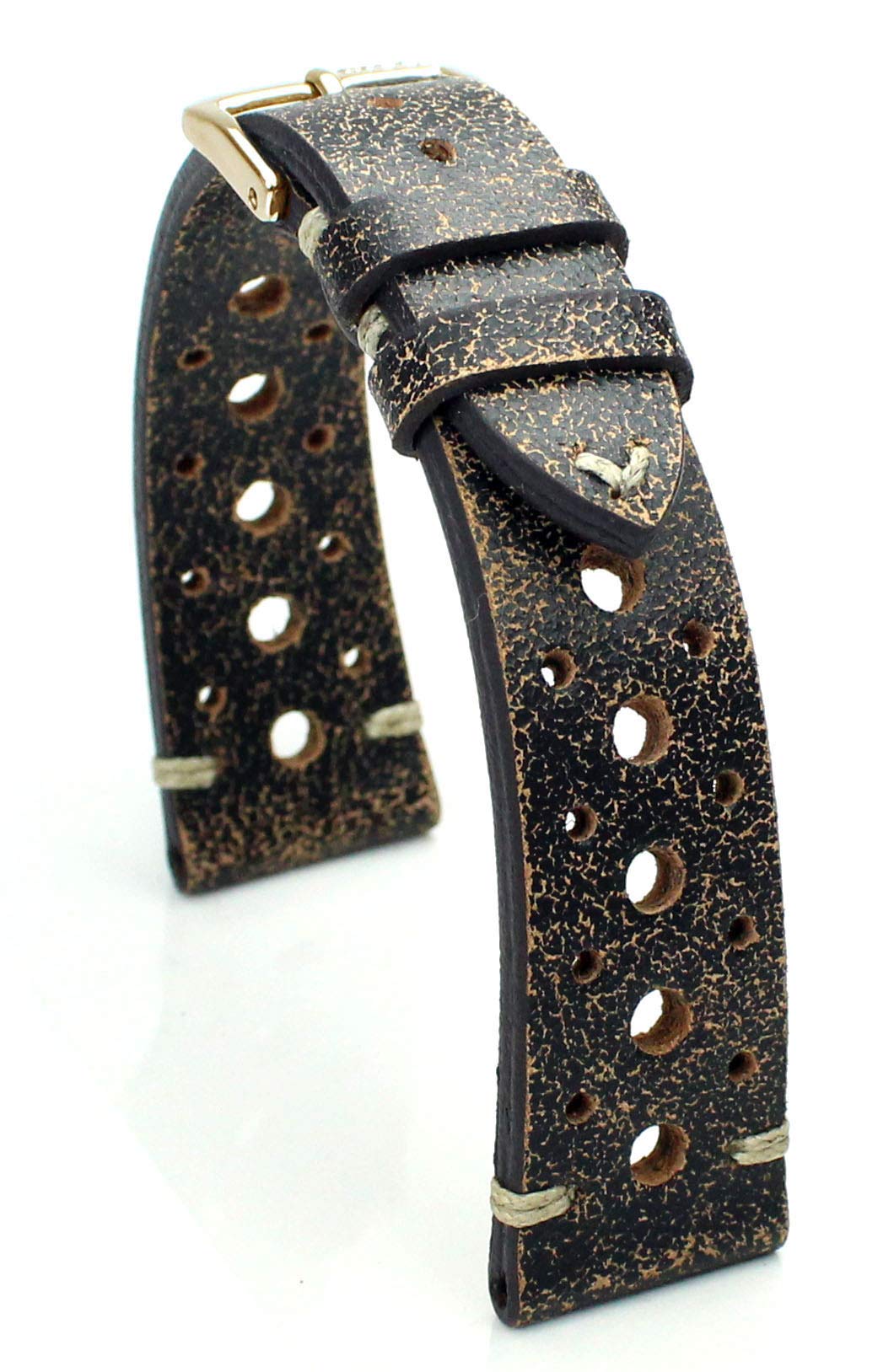 RIOS1931 Rallye Gold Vintage Rindsleder Uhrenarmband handgemacht in Deutschland Robust 20mm schratch