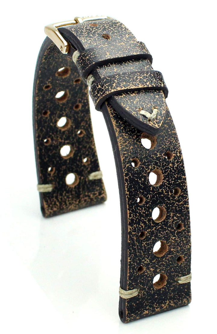 RIOS1931 Rallye Gold Vintage Rindsleder Uhrenarmband handgemacht in Deutschland Robust 20mm schratch