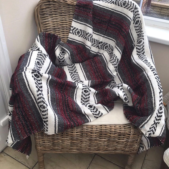 Mexikanische Decke/überwurf/Teppich, 6-farbig, für Picknick, Camping, Festival, burgunderfarben