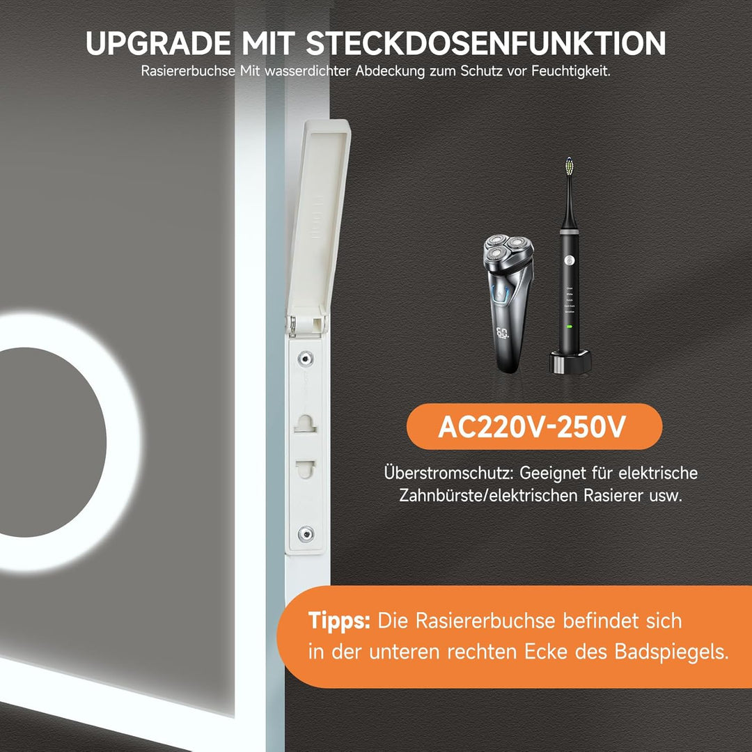 YOLEO Badspiegel mit Beleuchtung, LED Spiegel Wandspiegel mit Steckdose, Badezimmerspiegel LED Besch