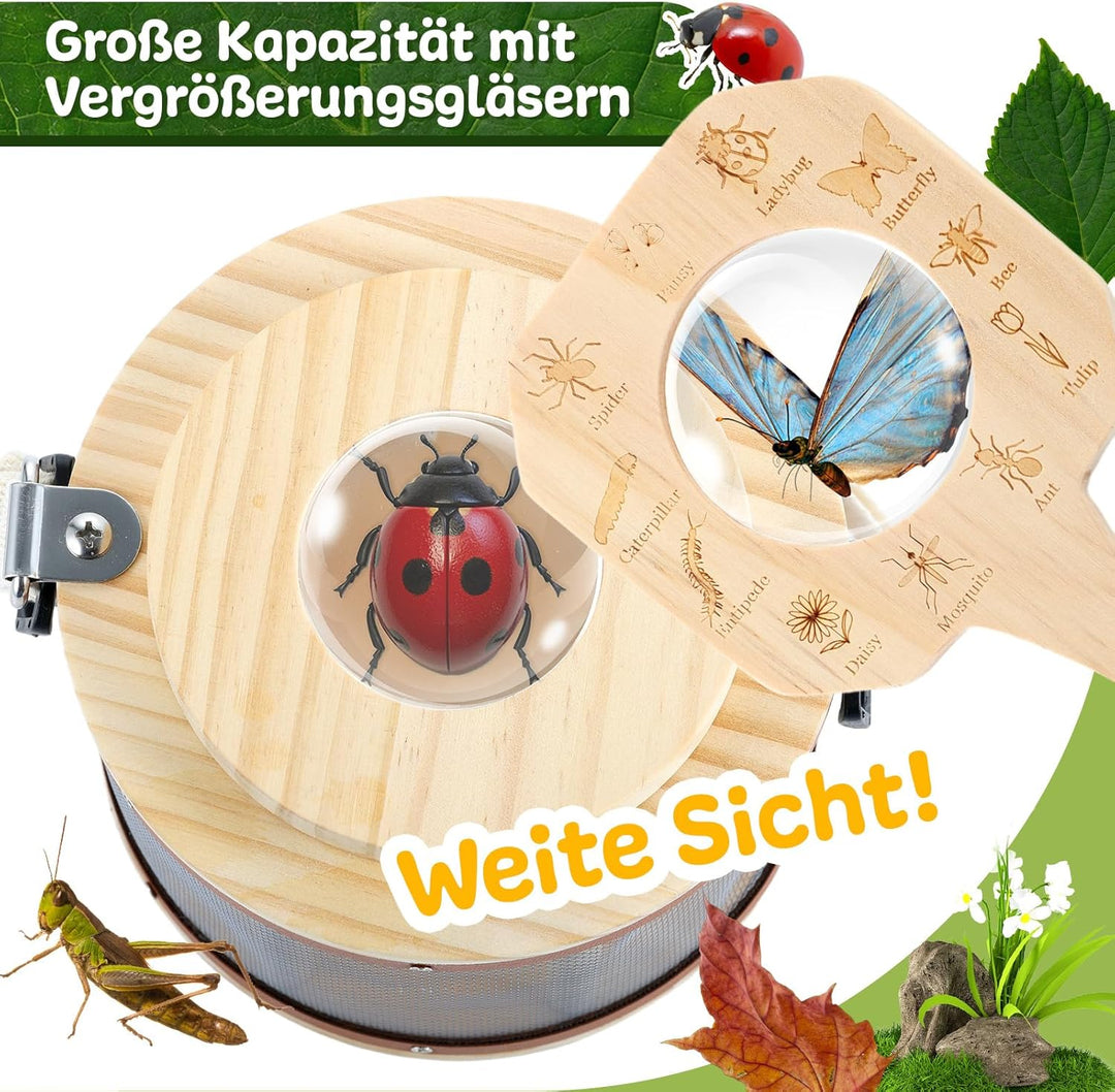 GAGAKU Holz Insektenfänger Set für Kinder – Forscherset mit Becherlupe &amp; Beobachtungsbox – Waldkinde