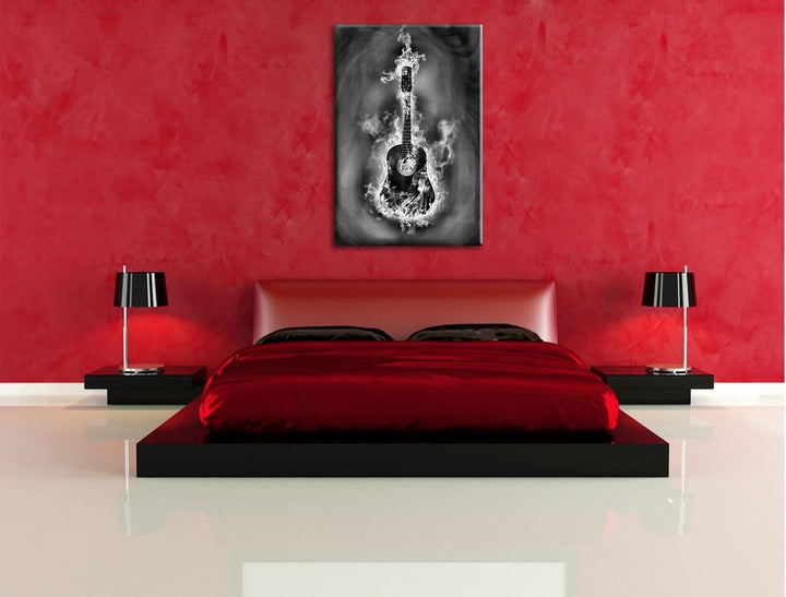 Pixxprint Brennende Gitarre, Heisse Flammen als Leinwandbild/Grösse: 100x70 cm/Wandbild/Kunstdruck/f
