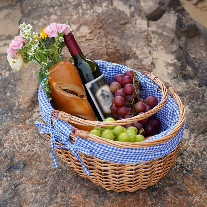 G Good GAIN Weiden-Picknickkorb mit Doppelten, Faltbaren Griffen, Weiden-Picknickkorb, Handgewebter