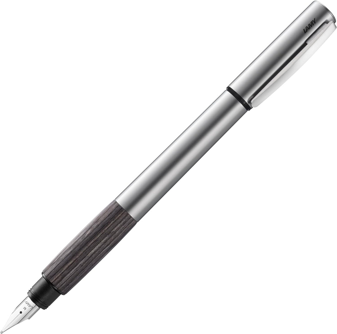 LAMY accent Füllhalter 096 – Füller aus Aluminium mit austauschbarem Griffstück aus braunem Holz und