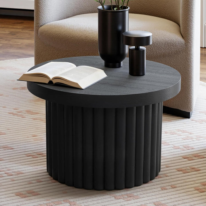 Couchtisch rund, Moderner Wohnzimmertisch in Holz, Kaffeetisch für Wohnzimmer (Schwarzer, Ø60 cm X H