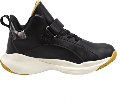 HSNA Turnschuhe für Jungen Kinder Sportschuhe mit Klettverschluss Grösse 30-40 34 EU Schwarz Gold, 3