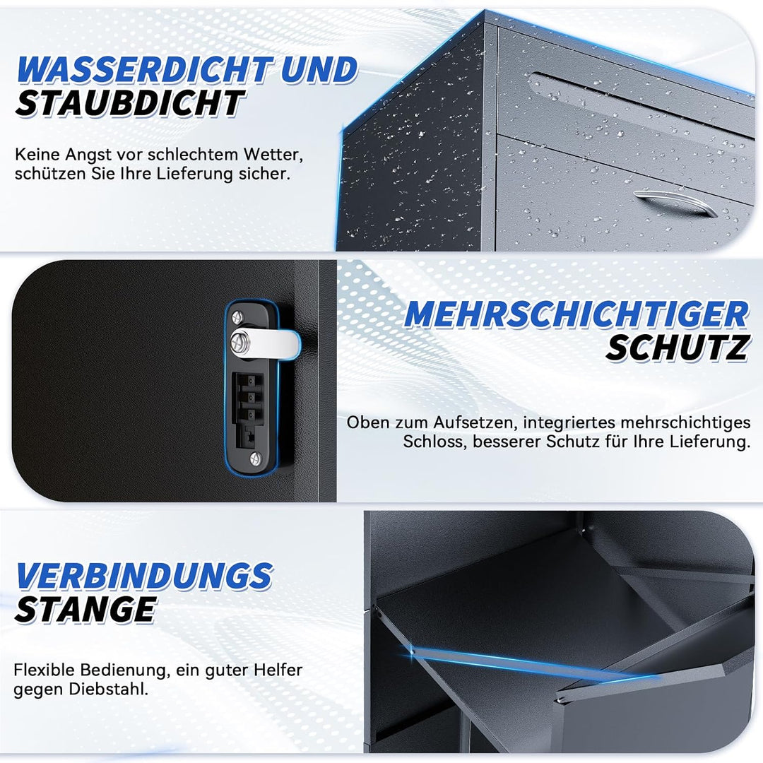 Briefkasten Paketbox für den Aussenbereich, extra grosse Paketboxen mit sicherer Lagerung, wasserdic