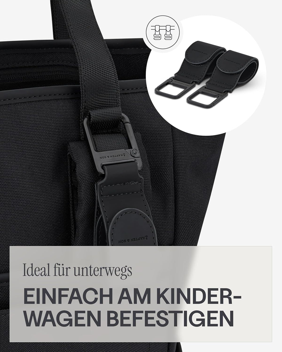 Kapten & Son Rucksack Lindby Diaper Set 12 L | 2in1 Wickelrucksack & Wickeltasche mit Kinderwagen- u