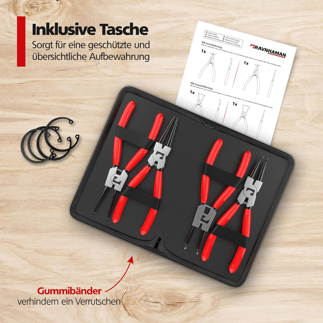 RAVN HAMAN 4 x Sprengringzangen 175 mm Rot - - Sicherungsringzangen mit präzise geformten Zangenspit