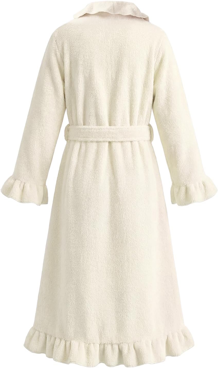 JiAmy Kinder Flanell-Bademantel mit Rüschen Warmer Fleece Hausmantel im Eleganten Stil für Mädchen B