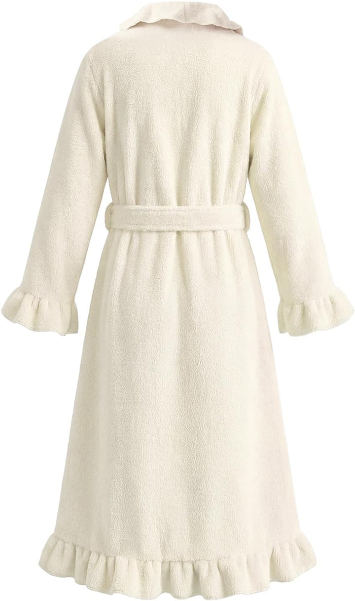 JiAmy Kinder Flanell-Bademantel mit Rüschen Warmer Fleece Hausmantel im Eleganten Stil für Mädchen B
