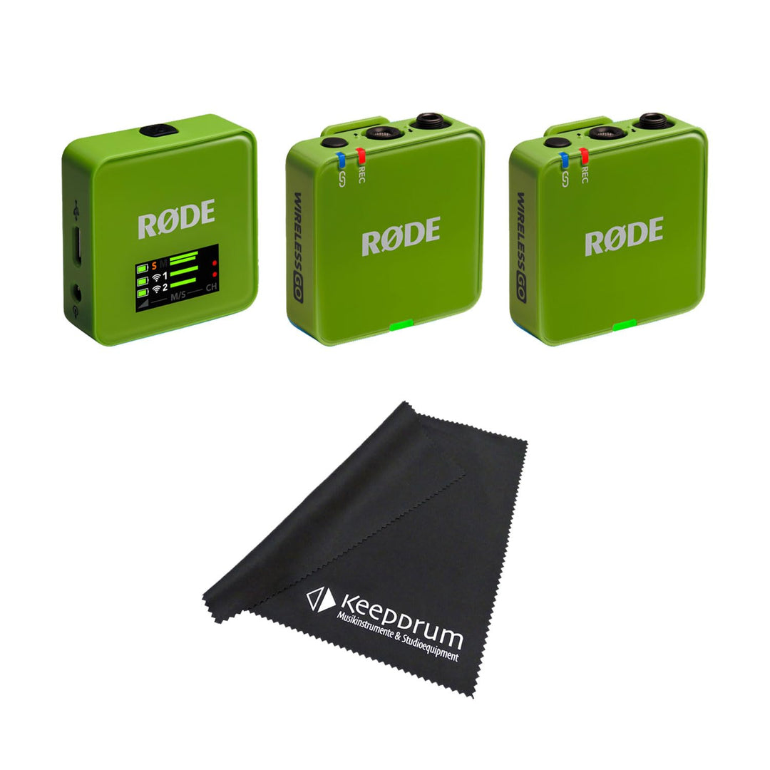 Rode Wireless GO Gen 3 Drahtloses 2-Kanal Mikrofon-Funksystem Grün mit keepdrum Mikrofasertuch, Grün